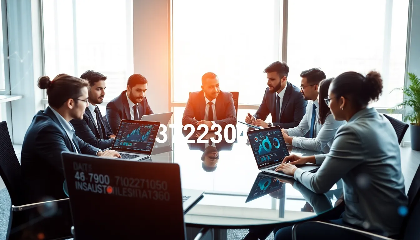 professionals analyzing data in a modern conference room.