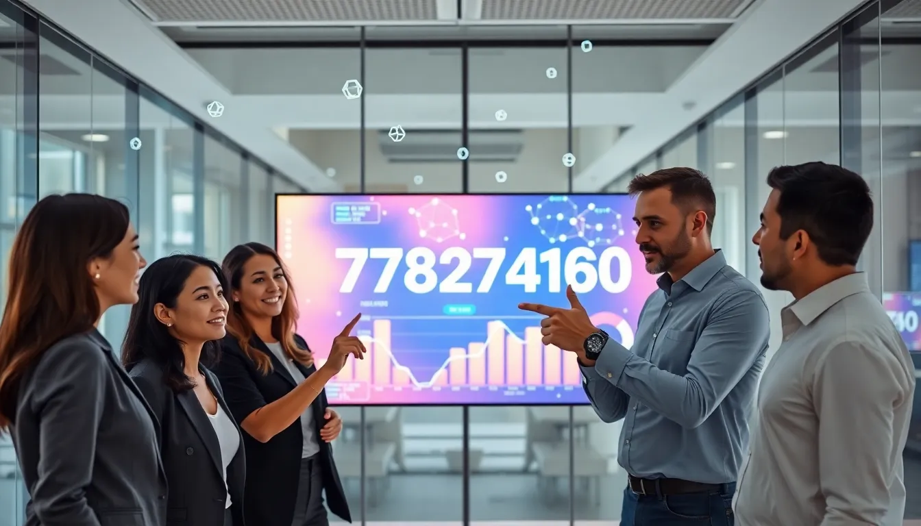 professionals collaborating over data analysis in a modern office.